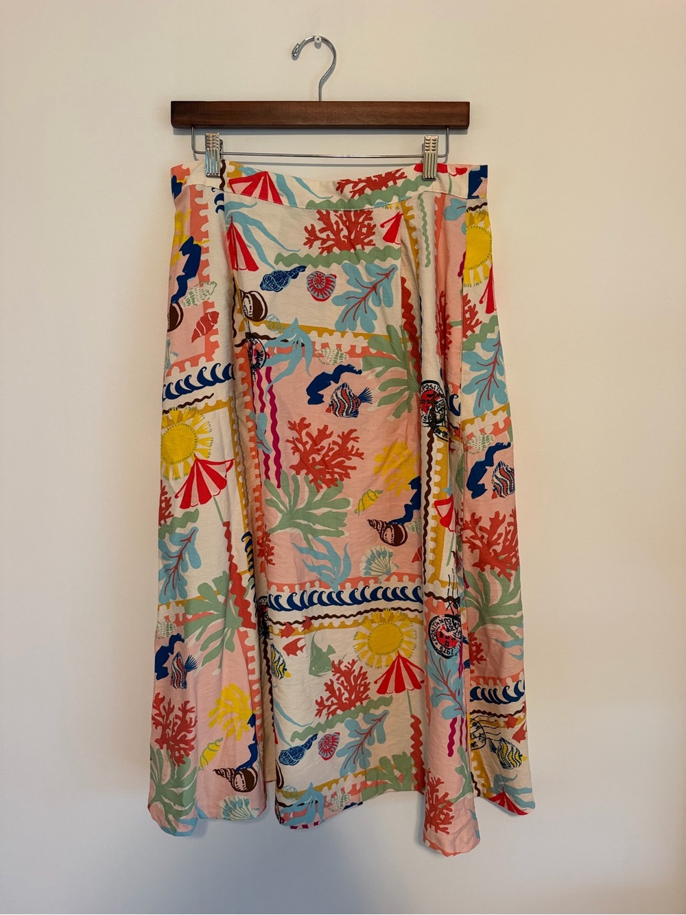 NWT ZARA Patchwork Print Summer Beach Seashell Cottage European Skirt Large - Picture 5 of 9